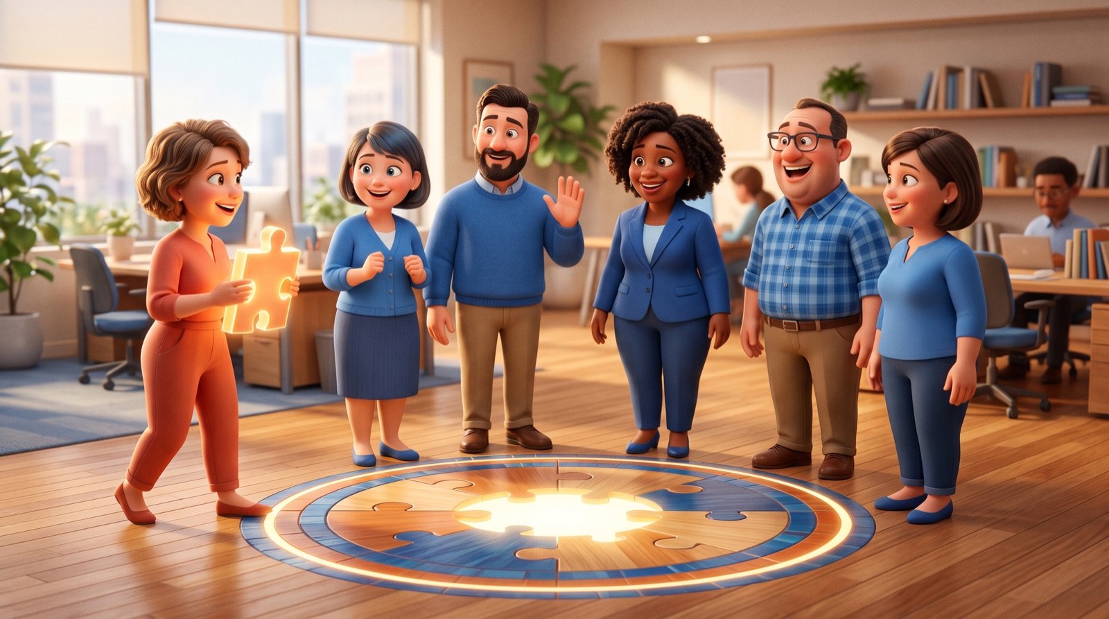 A new team member completes the group by adding a missing piece, illustrating culture add in hiring