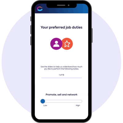 A mobile app that assesses job candidates and matches them with their preferred job type and motivations.