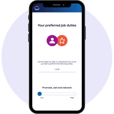 A mobile app that assesses job candidates and matches them with their preferred job type and motivations. A mobile app that assesses job candidates and matches them with their preferred job type and motivations.