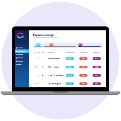 A Finance Manager job on a laptop has a ranked list of candidates and is automatically updated by the type of matching set by the hiring manager.