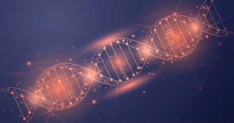 An illustration of a DNA strand combined with digital data points, symbolising the 'Science of Success' and organisational...