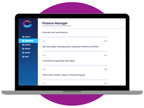 The finance manager job on a laptop screen showcases a candidate's motivation and performance match. The finance manager job on a laptop screen showcases a candidate's motivation and performance match.