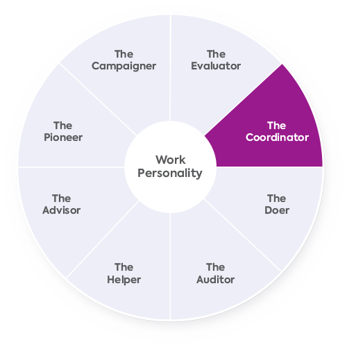 The Work Personality wheel with the Coordinator segment highlighted