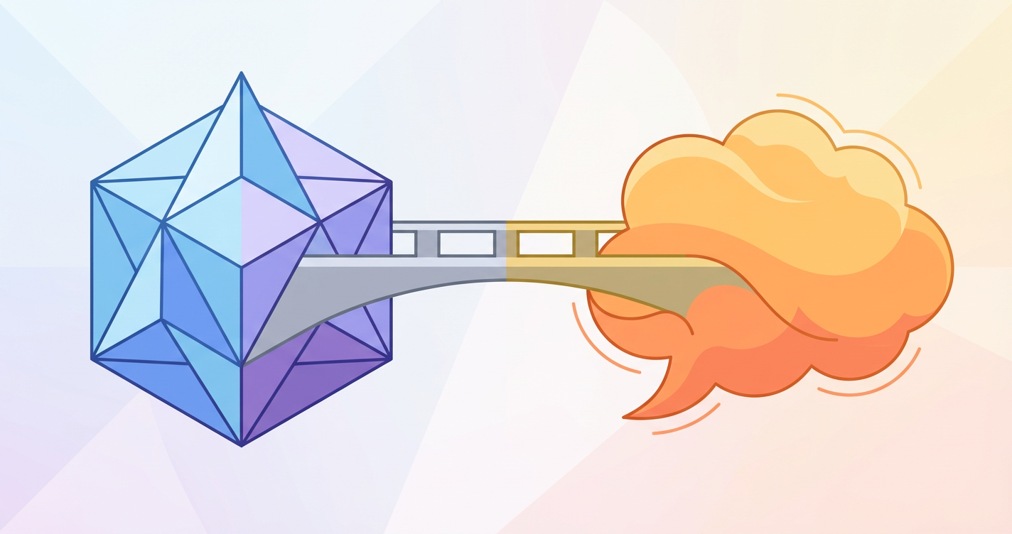 A split-screen visual: On one side, a structured, crystalline geometric shape representing 'Validated Scales'. On the othe...