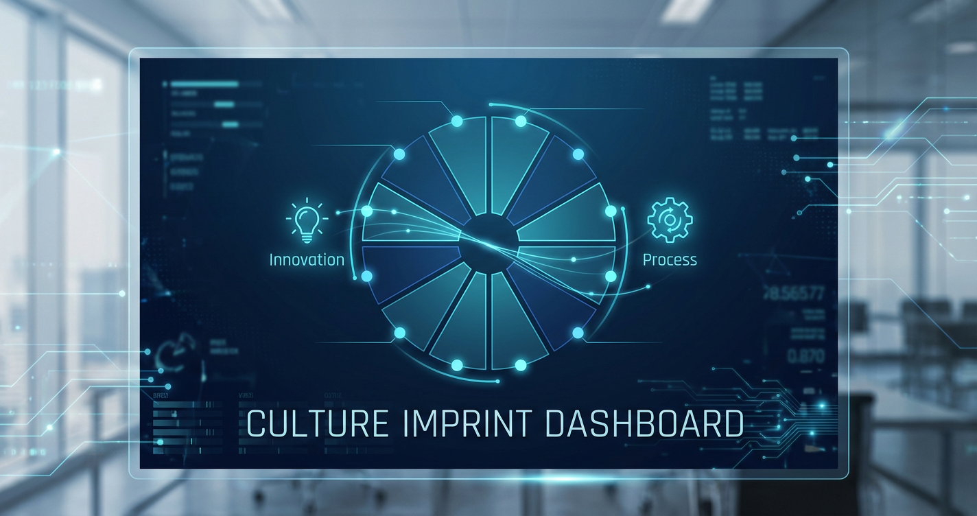 A scientific dashboard view showing a 'Culture Imprint' wheel with 12 dimensions. The graphic is clean and sophisticated, ...